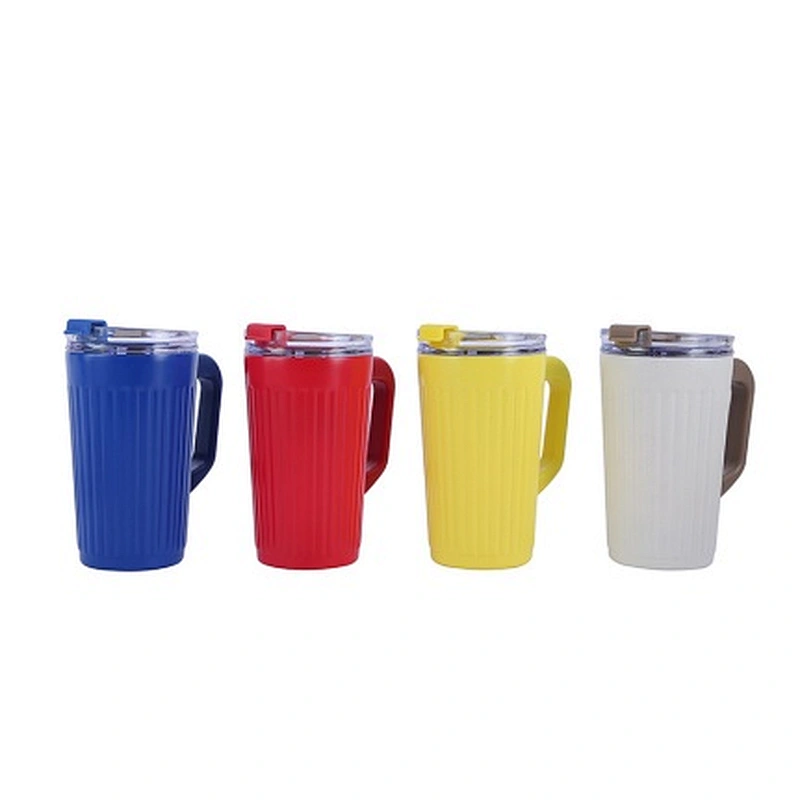 350 ml double wall stainless steel vacuum cup with plastic handle and two functions plastic lid